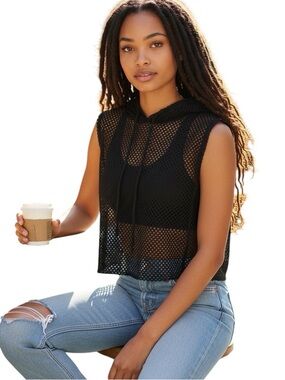 Nux Mesh Crop Hoodie NWT | Small • Black • From the Block • Athleisure Layer